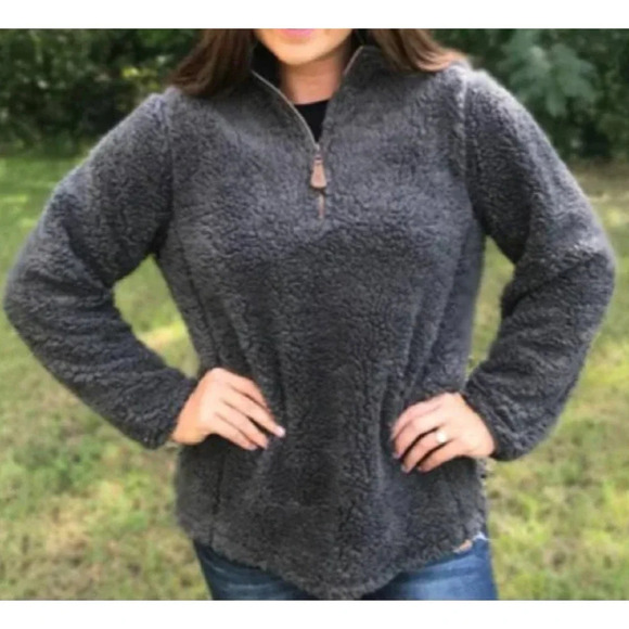 Girlie Girl Originals Gray Fuzzy Cozy Soft Sherpa 1/4 Zip Pullover Size XS - Picture 1 of 6